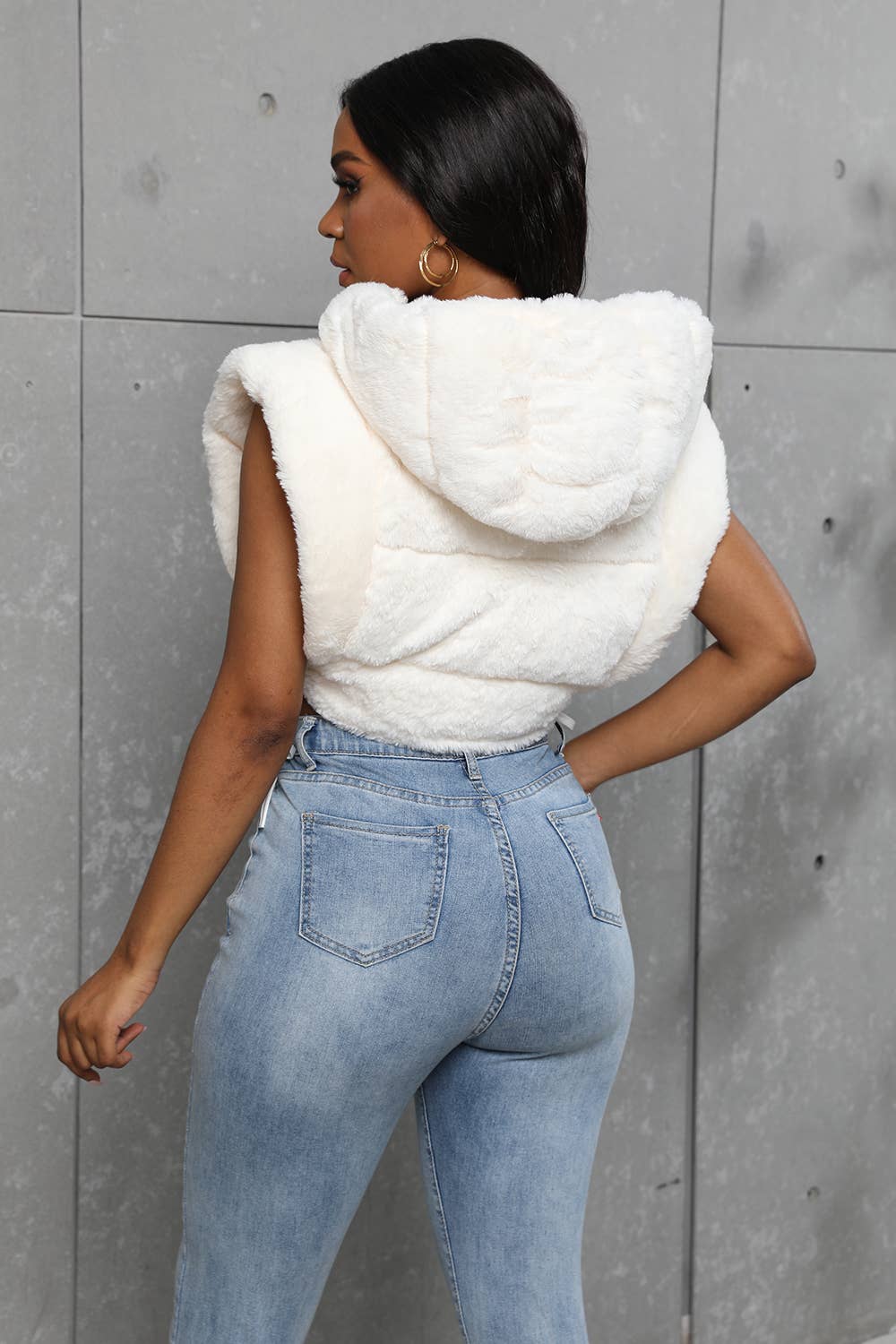 Fur Hooded Waistcoat Vest (white)