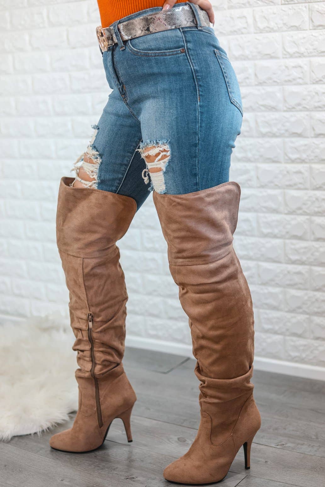 Slouchy Knee and Thigh High Boots Taupe