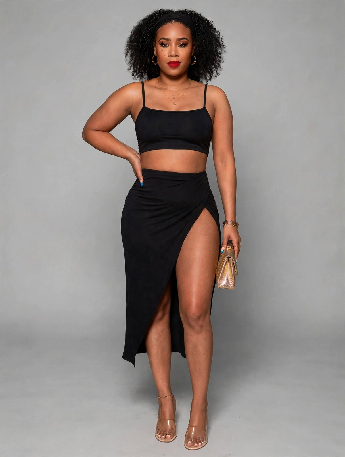 High-Slit Maxi Skirt Set