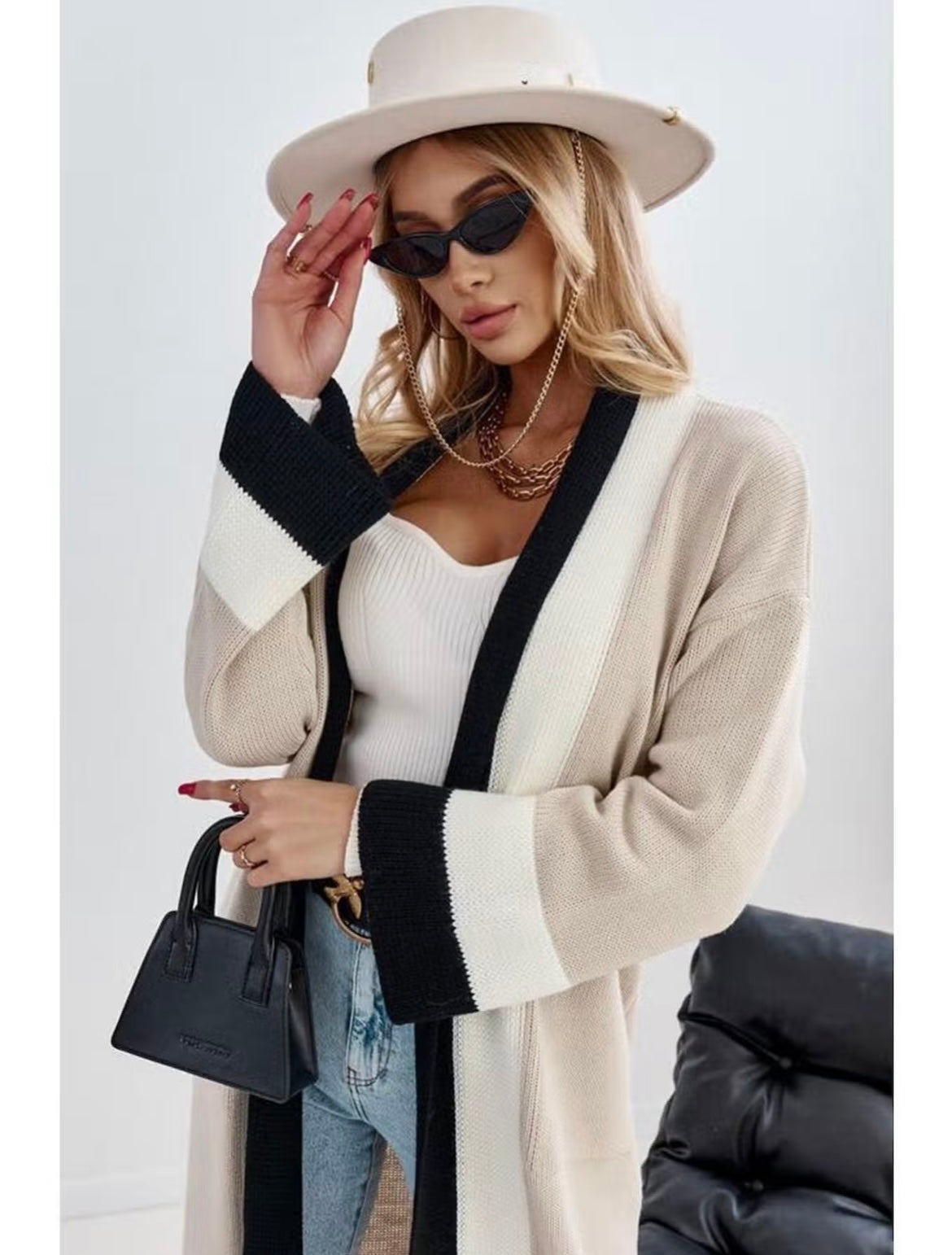 Aisha Block Cardigan-Ivory