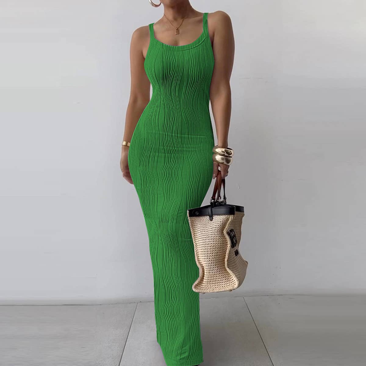Solid color tight sleeveless temperament long halter dress