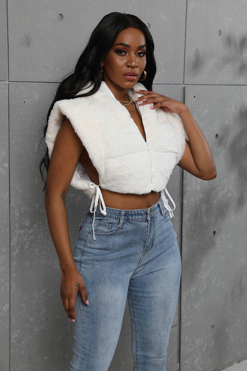 Fur Hooded Waistcoat Vest (white)