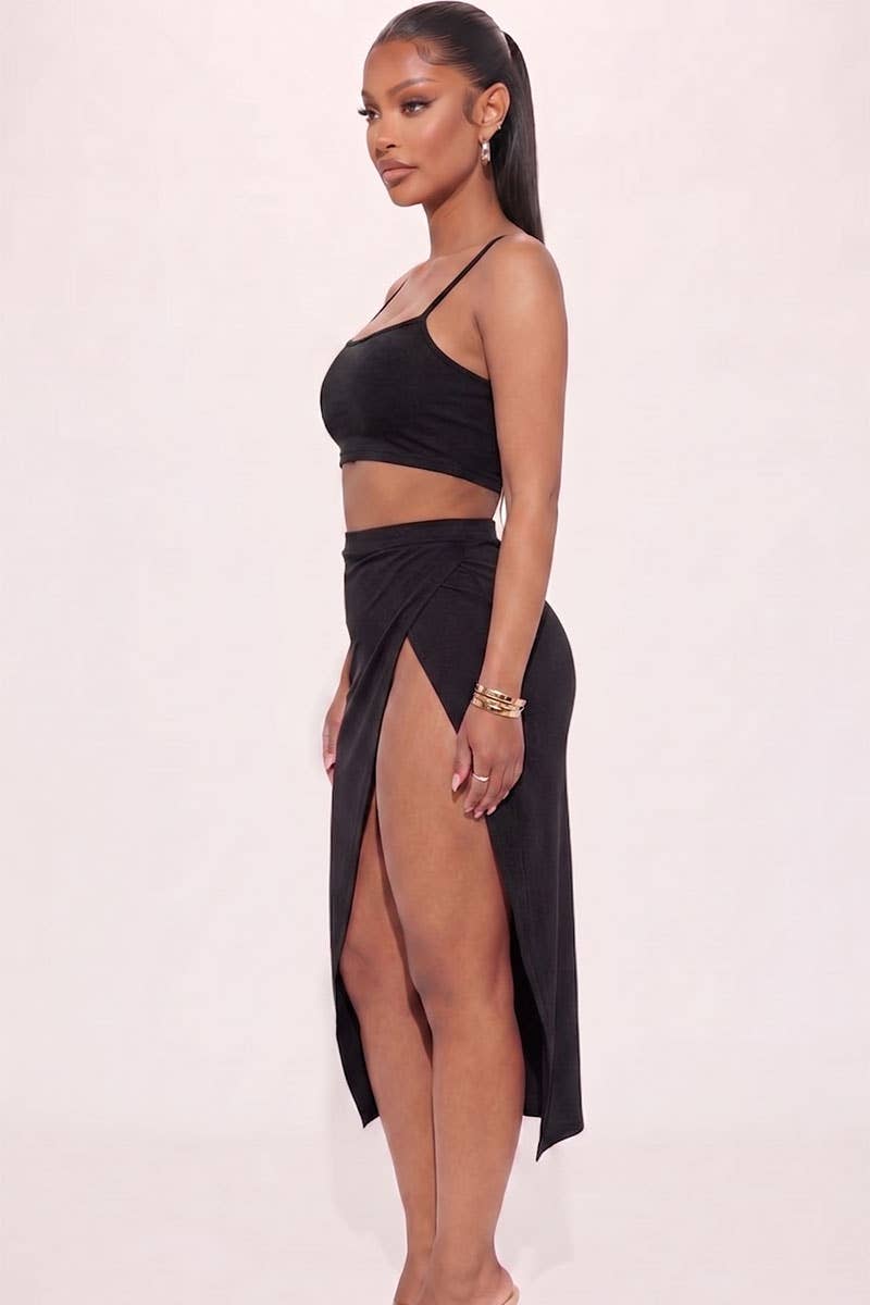 High-Slit Maxi Skirt Set
