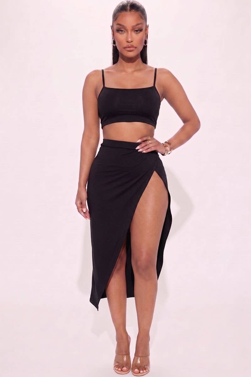 High-Slit Maxi Skirt Set