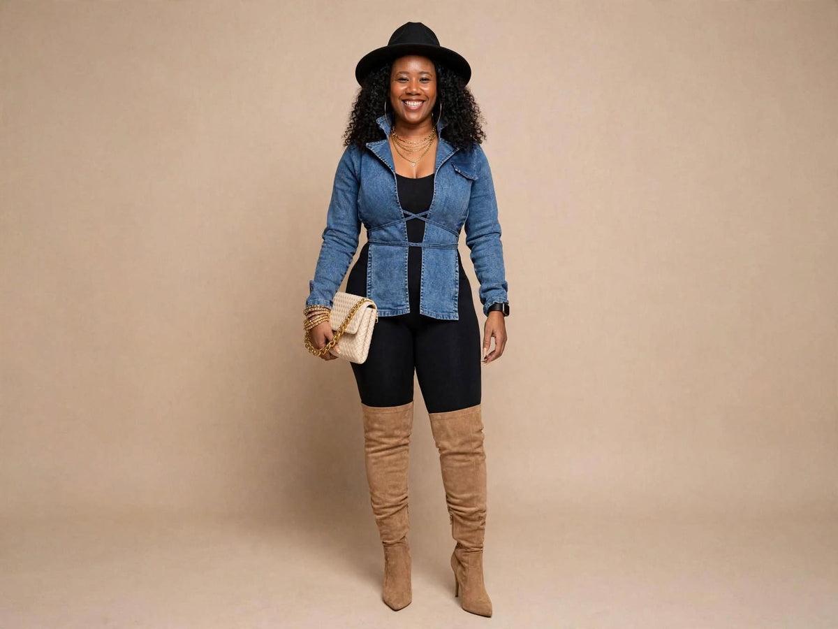 Ladies Collared V-neckline Denim Jacket