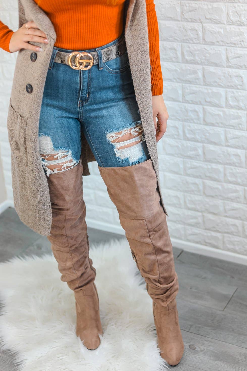 Slouchy Knee and Thigh High Boots Taupe