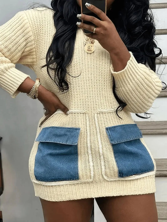 Color Block pocket Sweater Oversize