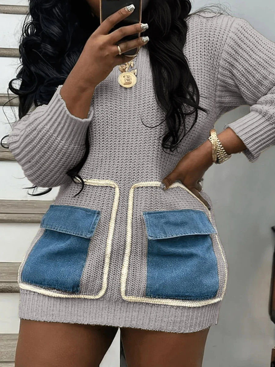 Color Block pocket Sweater Oversize