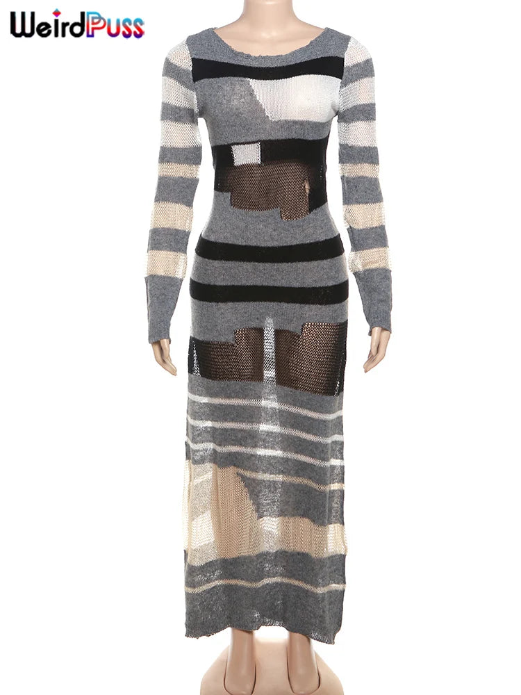 Knitted Stripe Maxi Bodycon