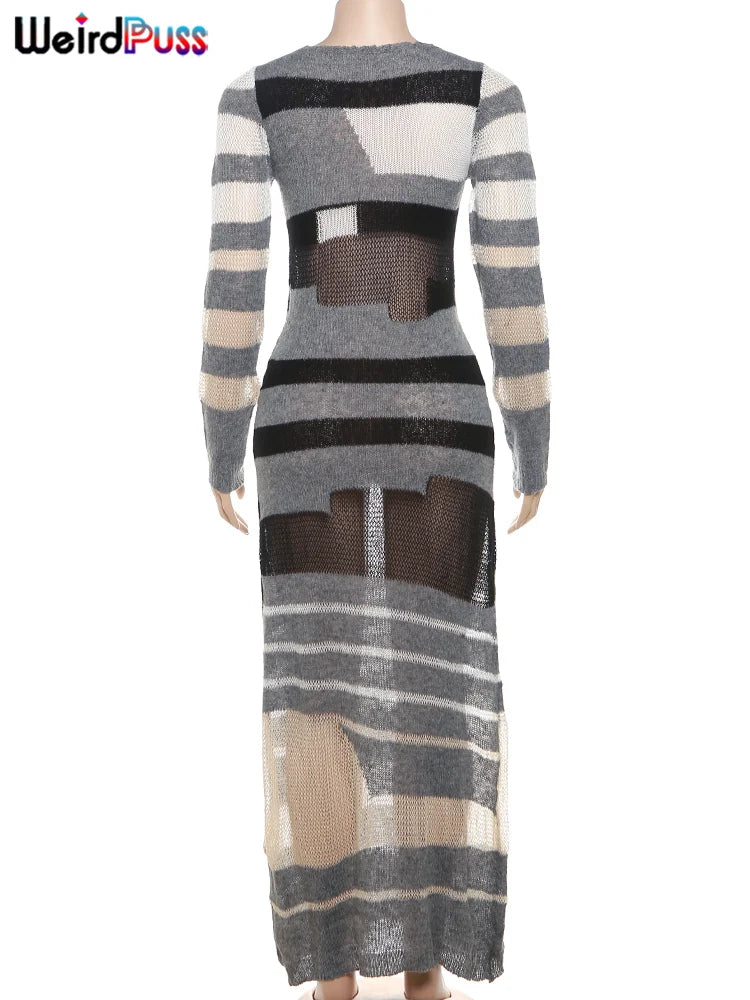 Knitted Stripe Maxi Bodycon