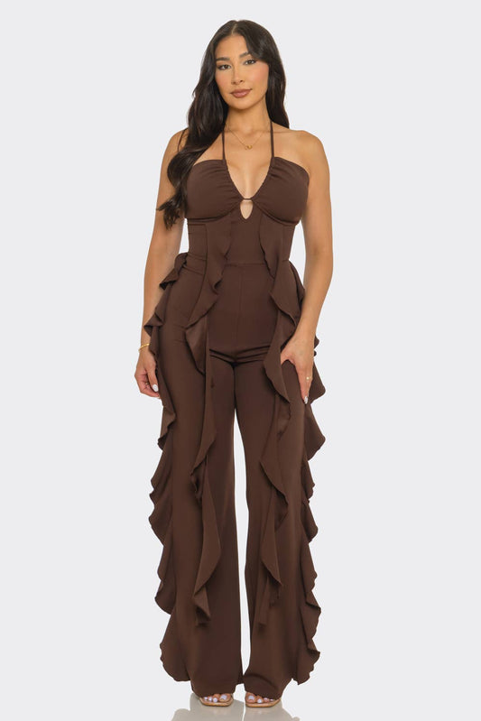 Ruffles Halter Spaghetti Jumpsuit