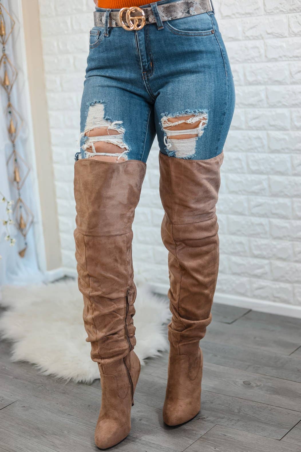 Slouchy Knee and Thigh High Boots Taupe
