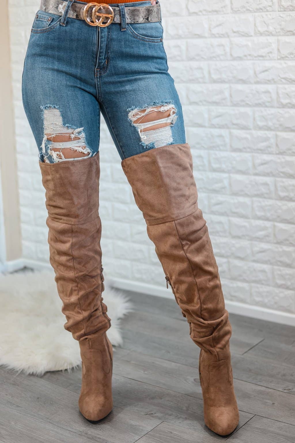 Slouchy Knee and Thigh High Boots Taupe