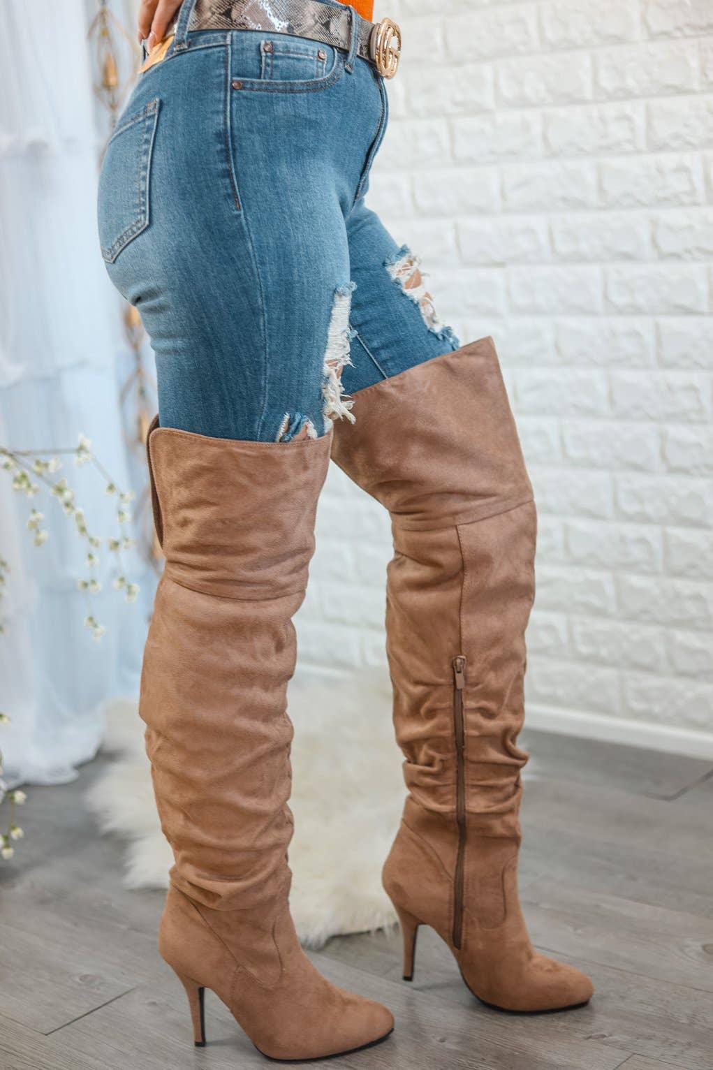 Slouchy Knee and Thigh High Boots Taupe